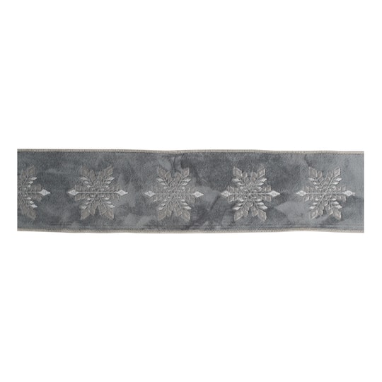 Melrose 4" x 5yd. Gray Snowflake Wired Ribbon
